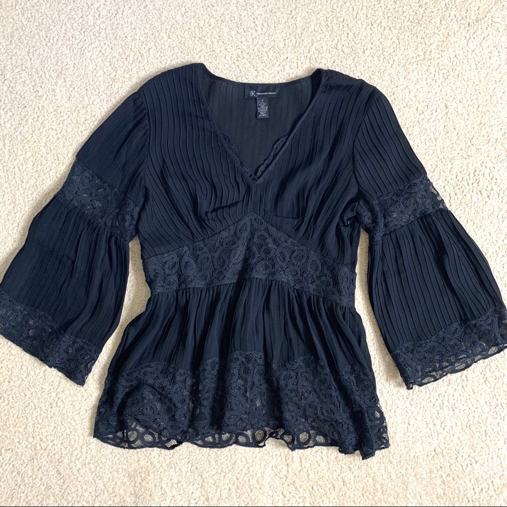 INC 100% Silk Black Lace Boho Blouse